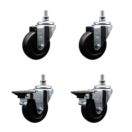 Service Caster 35 Inch Soft Rubber 12 Inch Threaded Stem Caster Set 2 Brakes SCC SCC-TS20S3514-SRS-121315-2-PLB-2